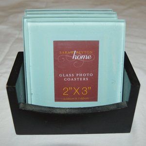Sarah Peyton Home 4 Glass Photo Coasters With Wooden Holder Set